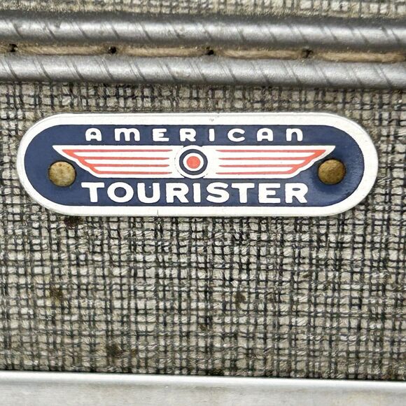 Vintage American Tourister Tri Taper Grey Suitcase Luggage Hard Shell Plaid 50s - Picture 12 of 16